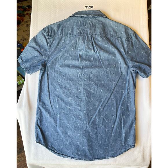 Penguin Men Button Down Shirt Size S Shortsleeve Coconut Print Denim Classic Fit - Picture 8 of 8